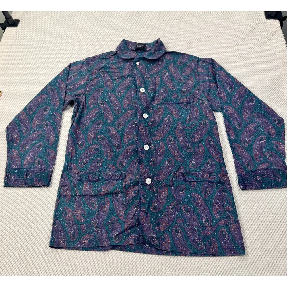 VTG Christian Dior Monsieur Le Connaisseur Pajamas Set Large Paisley Teal Purple